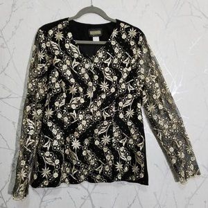 Charlotte Black Gold Floral Embroidered Blouse